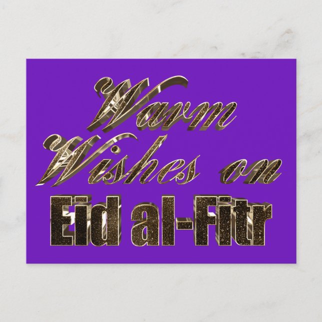Warme Wünsche für Lila Goldtypografie von Eid al-F Postkarte (Vorderseite)
