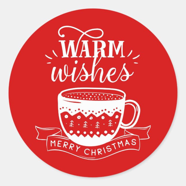 Warme Wünsche Hot Cup Kaffee Kakao rot Weiß Runder Aufkleber (Vorderseite)
