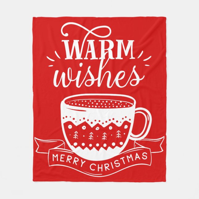 Warme Wünsche Hot Cup Kaffee Kakao Rote weiße Bann Fleecedecke (Vorderseite)