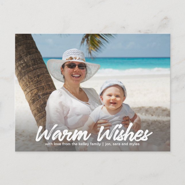 Warme Wünsche in weißem, horizontalem Foto Postkar Postkarte (Vorderseite)