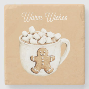 Warme Wünsche Kakao Marshmallows Lebkuchenmann Steinuntersetzer