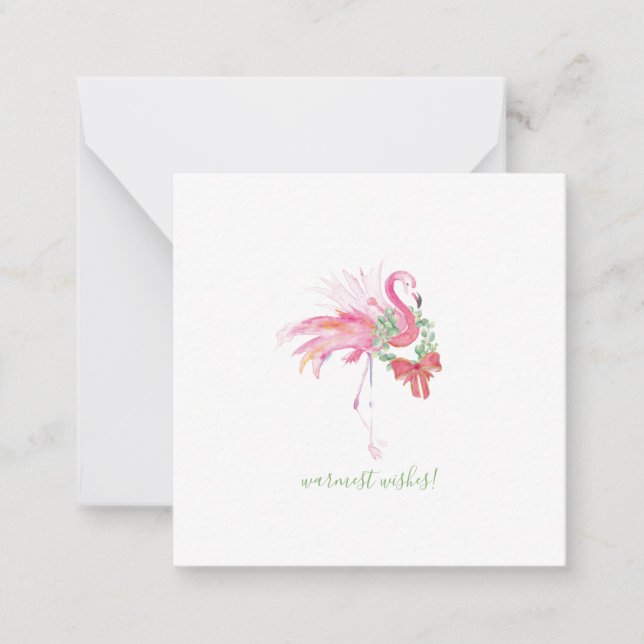 Warme Wünsche Mini Pink Flamingo Weihnachten Mitteilungskarte (Vorderseite)