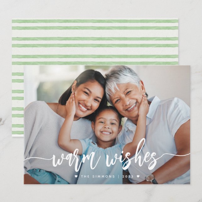 Warme Wünsche Modernes Pinselskript-Foto Feiertagskarte (Vorne/Hinten)