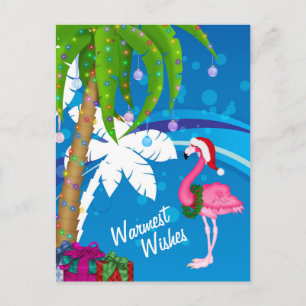 Warme Wünsche Palmen Bäume Flamingo Strand Weihnac Feiertagspostkarte