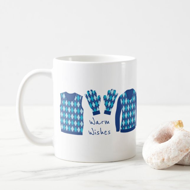 Warme Wünsche Raute Muster Elemente Tasse - Blau (Mit Donut)
