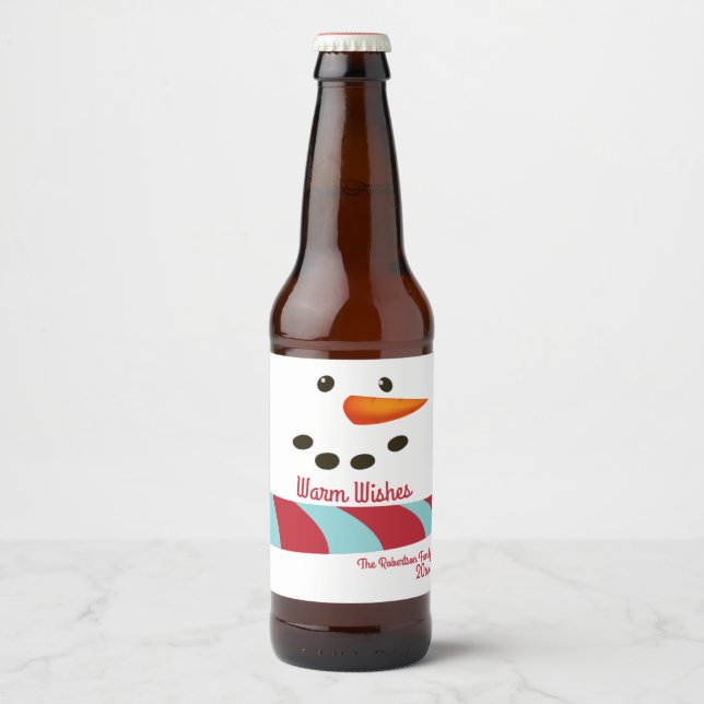 Warme Wünsche, Snowman Urlaub Bierflaschenetikett (Vorderseite)