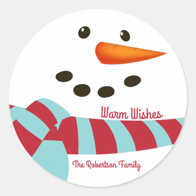 Warme Wünsche, Snowman Urlaub Runder Aufkleber (Vorderseite)