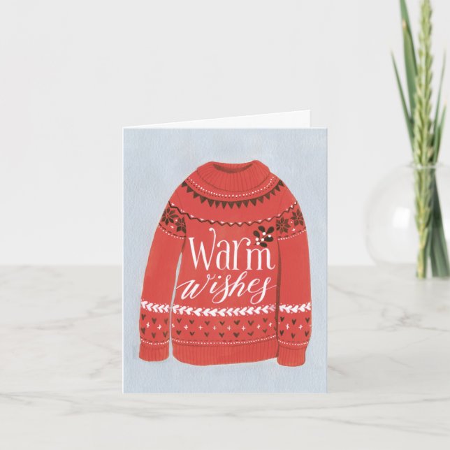 Warme Wünsche Sweater Weihnachten geklappte Grußka Karte (Vorderseite)