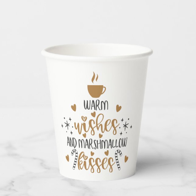Warme Wünsche und Marshmallow-Küsse Papiertasse Pappbecher (Vorderseite)