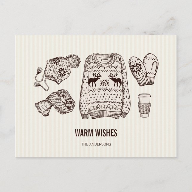 Warme Wünsche Urlaub Essentials Postkarte (Vorderseite)