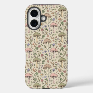 Warmer Beige-Pilze Nahtloses Muster Neutral Boho iPhone 16 Hülle