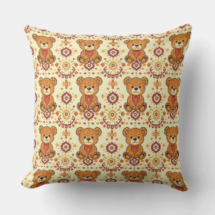 Warmer Boho-Teddybär und herbstliche Blumenseamles Kissen