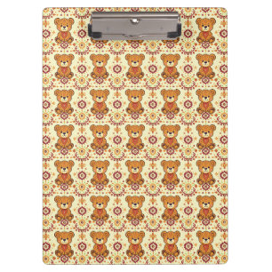 Warmer Boho-Teddybär und herbstliche Blumenseamles Klemmbrett