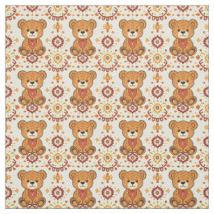 Warmer Boho-Teddybär und herbstliche Blumenseamles Stoff