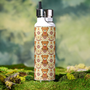 Warmer Boho-Teddybär und herbstliche Blumenseamles Trinkflasche