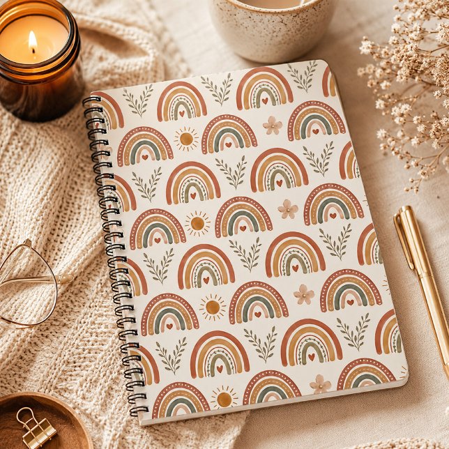 Warmer Boho-Wasserfarben-Regenbogen Notizblock (Boho Rainbow Spiral Notebook)