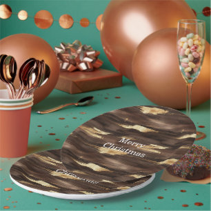 Warmer Braungold abstrakte Streifen Weihnachten Pappteller