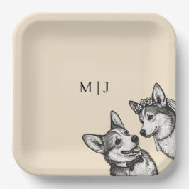 Warmer Champagner - Vintage Whimsical Corgi-Hochze Pappteller