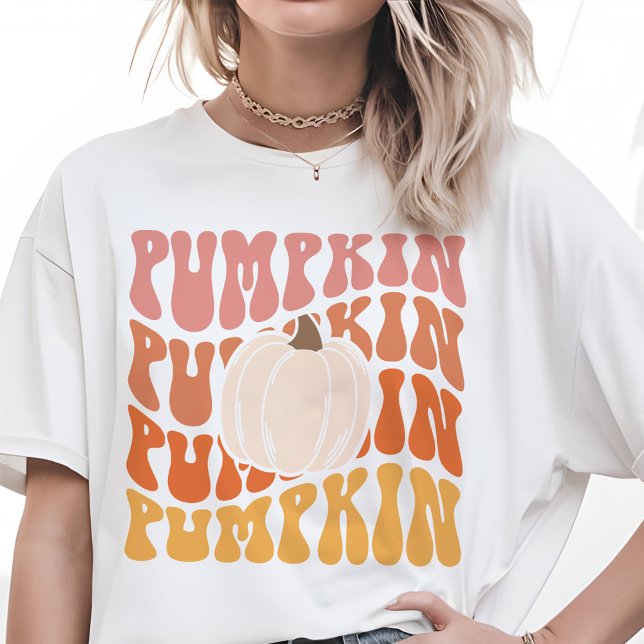Warmer farbiger Fall Retro Pumpkin Text T - Shirt (Von Creator hochgeladen)