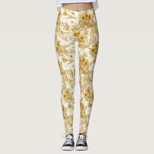 Warmer Gold Farmhouse Sonnenblumen Toile Muster Leggings