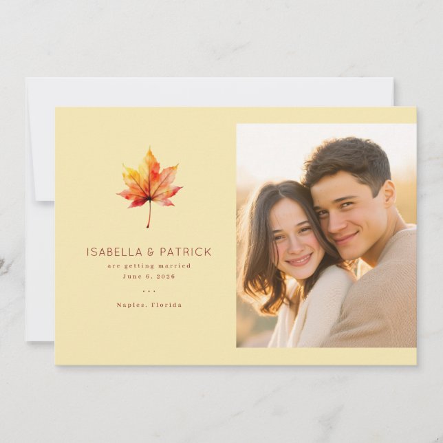 Warmer Herbst-Ahornblatt Save The Date (Vorderseite)