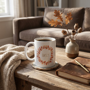 Warmer Herbst-Blatt-Kranz-Name-Design Kaffeetasse
