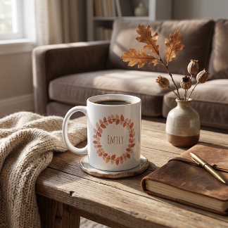 Warmer Herbst-Blatt-Kranz-Name-Design Kaffeetasse