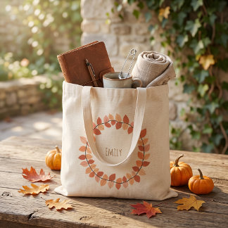 Warmer Herbst-Blatt-Kranz-Name-Design Tragetasche
