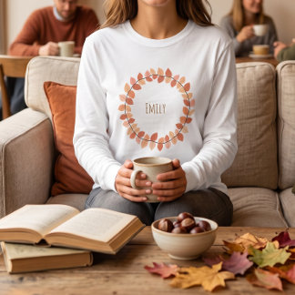 Warmer Herbst-Blattkranz-Name-Design T-Shirt