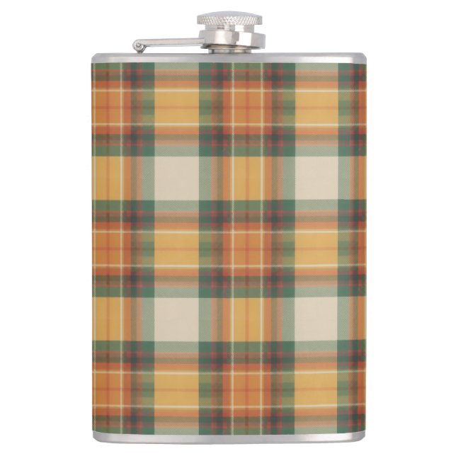 Warmer Herbst-Ernte-Tartan-Karomuster Flachmann (Vorderseite)
