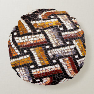 Warmer Herbst Toned Roman Tile Mosaik Rundes Kissen