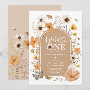 Warmer Herbst-Wildblume Wilde Eins 1. Geburtstag M Einladung