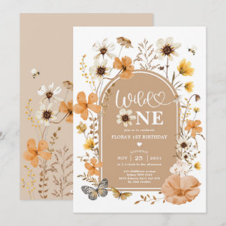 Warmer Herbst-Wildblume Wilde Eins 1. Geburtstag M Einladung