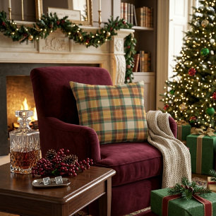 Warmer Herbsternte-Tartan-Karomuster Dekokissen