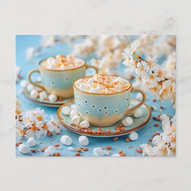Warmer Kaffee mit Marshmallows Feiertagspostkarte (Vorderseite)