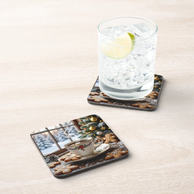 Warmer Kaffee und Lebkuchen Weihnachten Getränkeuntersetzer (Rechte Seite)