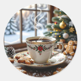 Warmer Kaffee und Lebkuchen Weihnachten Runder Aufkleber