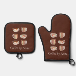 Warmer Kreis auf Kaffeetassen Ofenhandschuh & Topflappen-Set