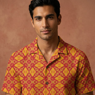 Warmer Orange-Rot Senf Elegantes geometrisches Mus Stoff