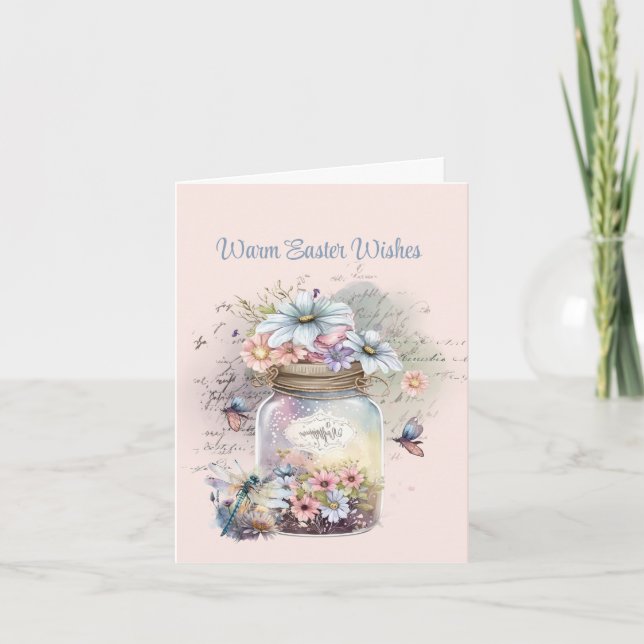 Warmer Ostern wünscht Jar von Blume Schmetterlinge Karte (Vorderseite)