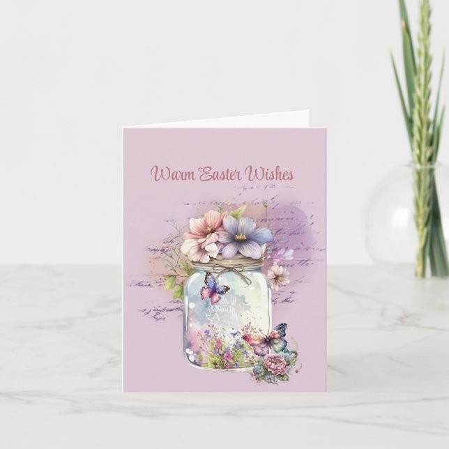 Warmer Ostern wünscht Jar von Blume Schmetterlinge Karte (Vorderseite)