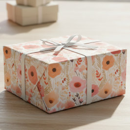 Warmer Pfirsich- und Korallen-Mohn-Blumenmuster Geschenkpapier