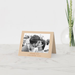 Warmer Pfirsichsand Neutral Hochzeit   Foto gefalt Dankeskarte