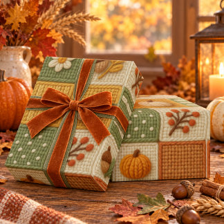 Warmer rustikaler Herbst-Patchwork-Kürbis-Orange Geschenkpapier