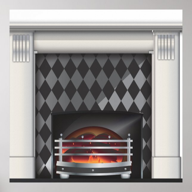 Warmer und gemütlicher Kamin Poster (Vorne)