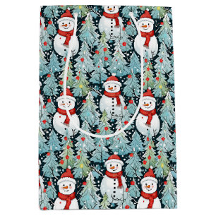 Warmer und gemütlicher Schneemann an einem Winterw Mittlere Geschenktüte