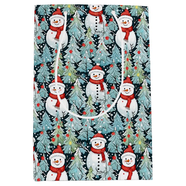 Warmer und gemütlicher Schneemann an einem Winterw Mittlere Geschenktüte (Vorderseite)
