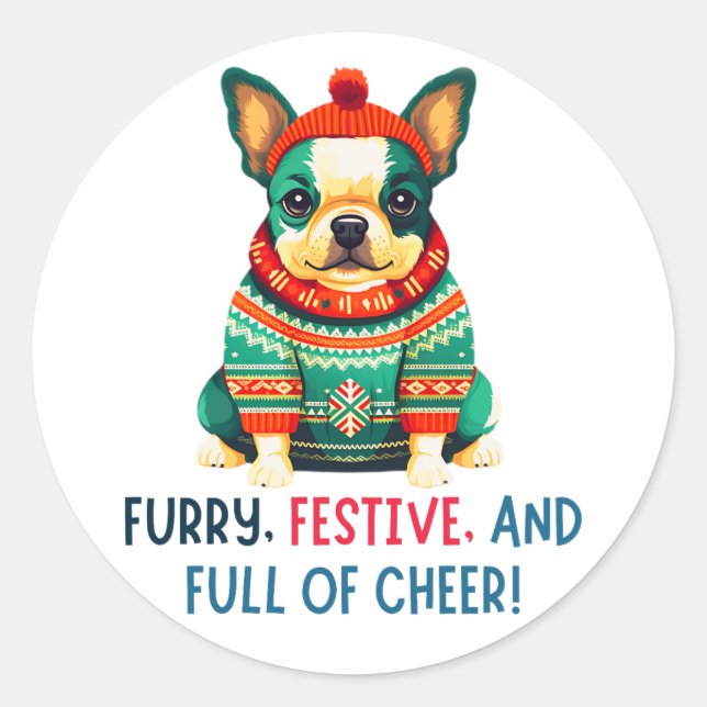 Warmer und schwammiger Weihnachtshund Runder Aufkleber (Vorderseite)