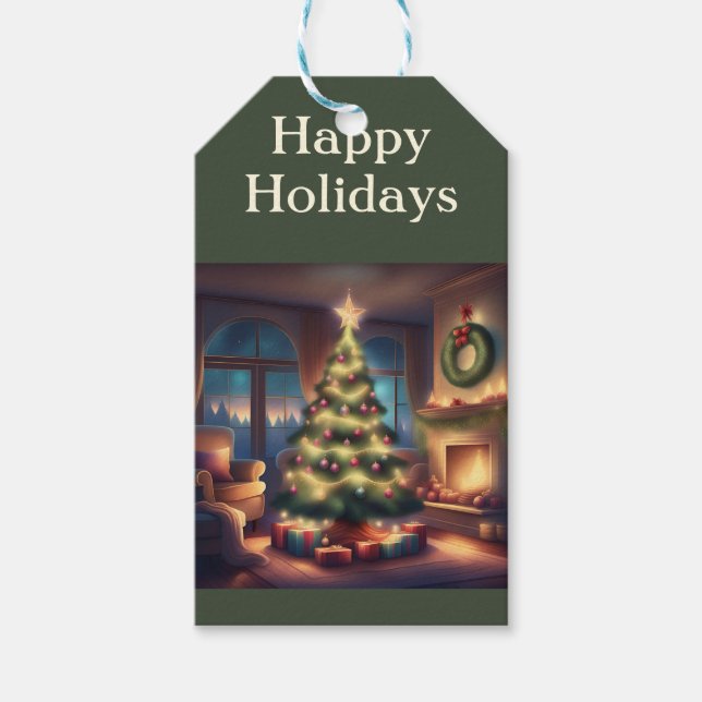 Warmer Weihnachtsbaum Geschenkanhänger (Vorderseite)