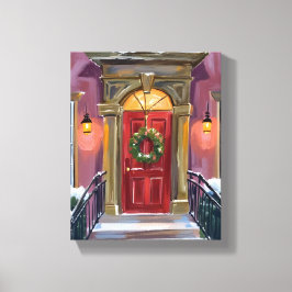 Warmer Willkommen | Weihnachtsroter Kranz Gemütlic Leinwanddruck